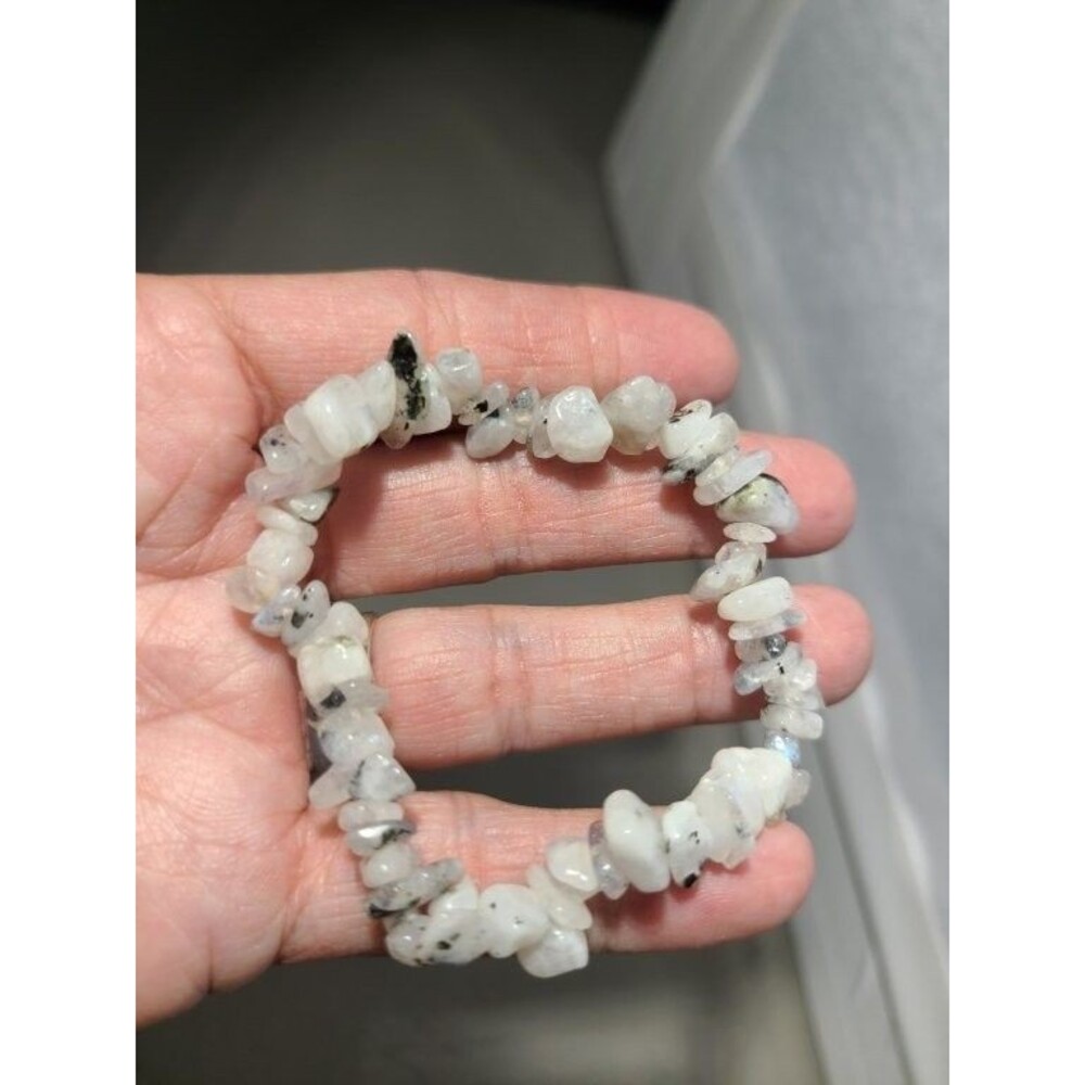 Rainbow Moonstone Chip Bracelet Blue Flash Natural Crystal Stretch Bracelet